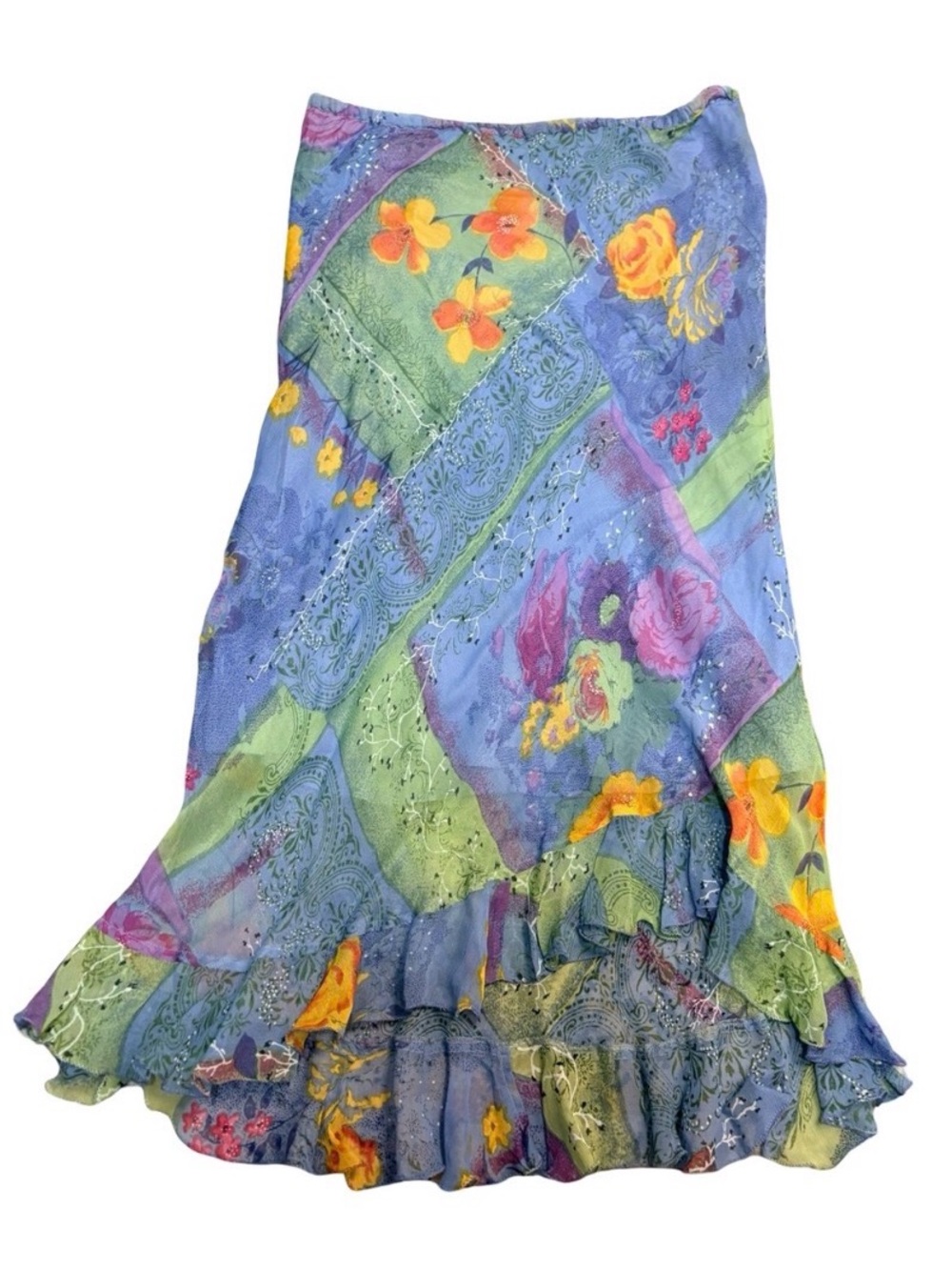 Vintage Y2K Raindrops Fairycore Floral High-Low Maxi Skirt Size L